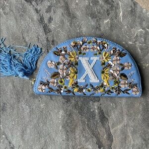 Anthropologie Beaded Monogram Leather Pouch-X